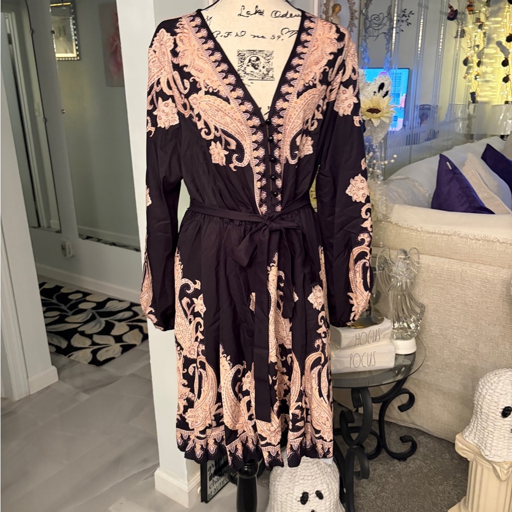 SHEIN Black Dress with Pink Embroidery